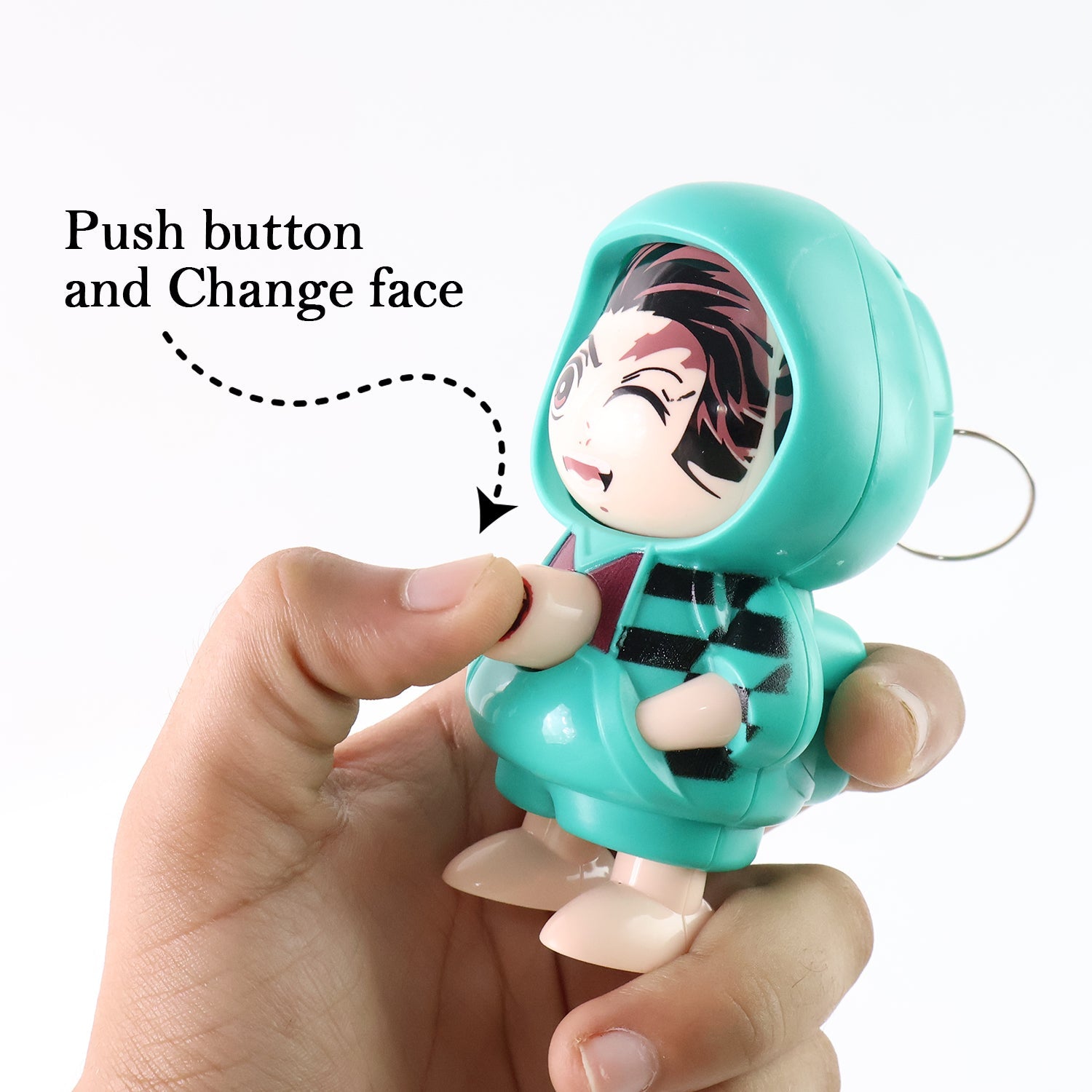 Stylish cartoon character keychain with metal keyring attachment