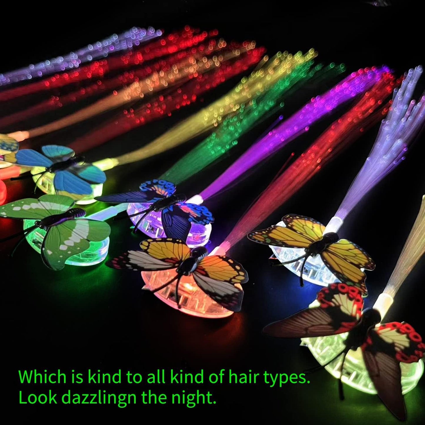 Festive light-up butterfly hairpin clip illuminating hair