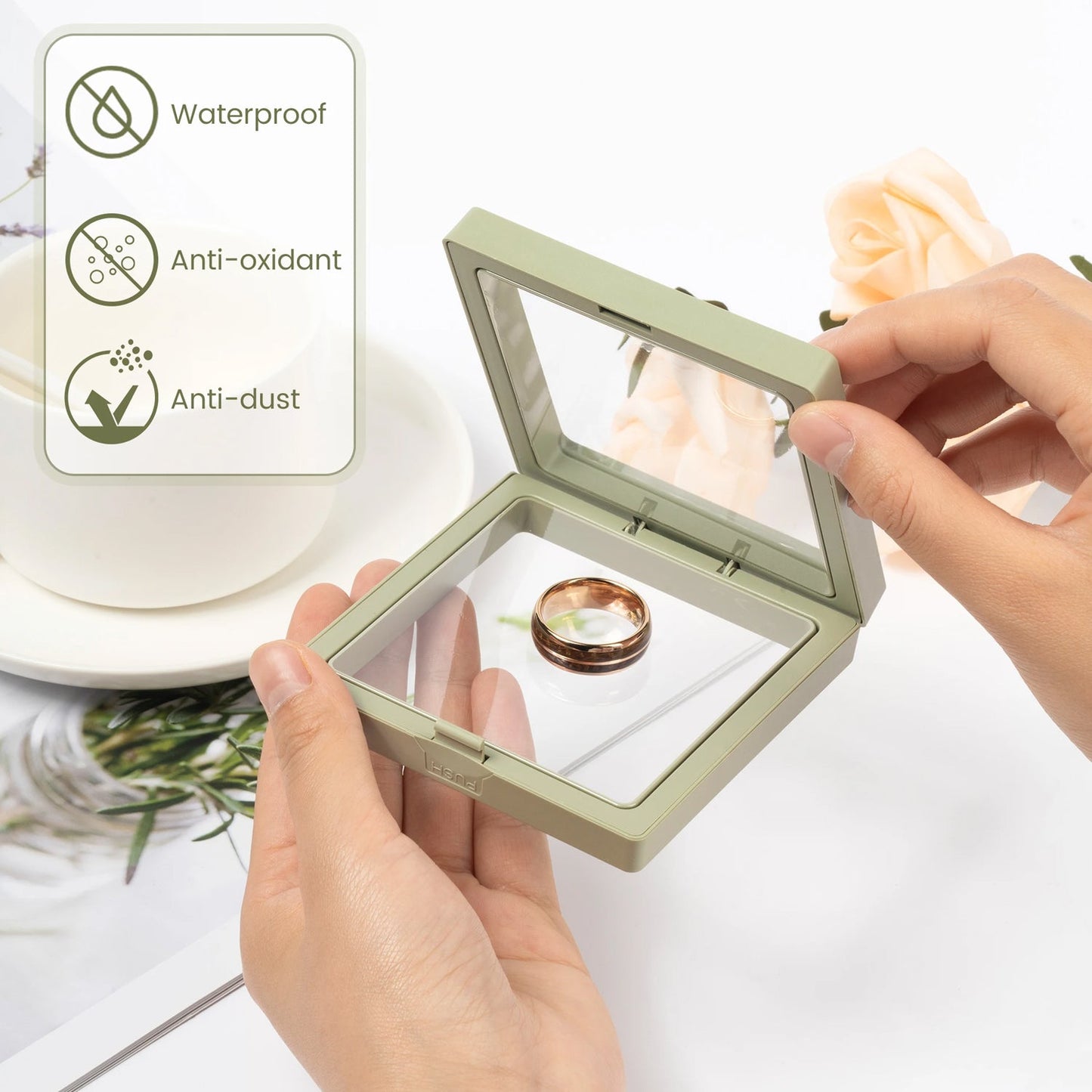 Empty clear frame display box, highlighting its elegant design.