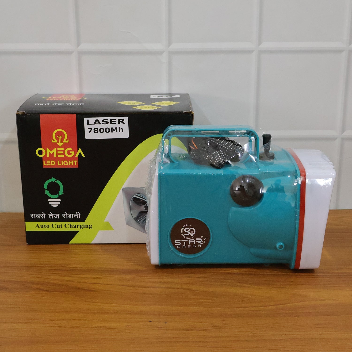 Close-up of powerful rechargeable LED torch with ergonomic design