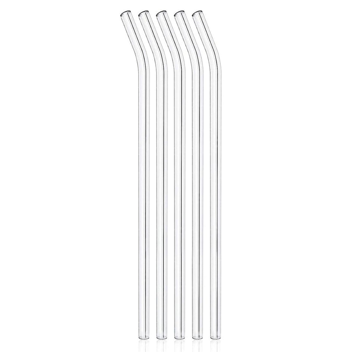 Sleek design of reusable clear glass straws, eco-friendly and dishwasher safe