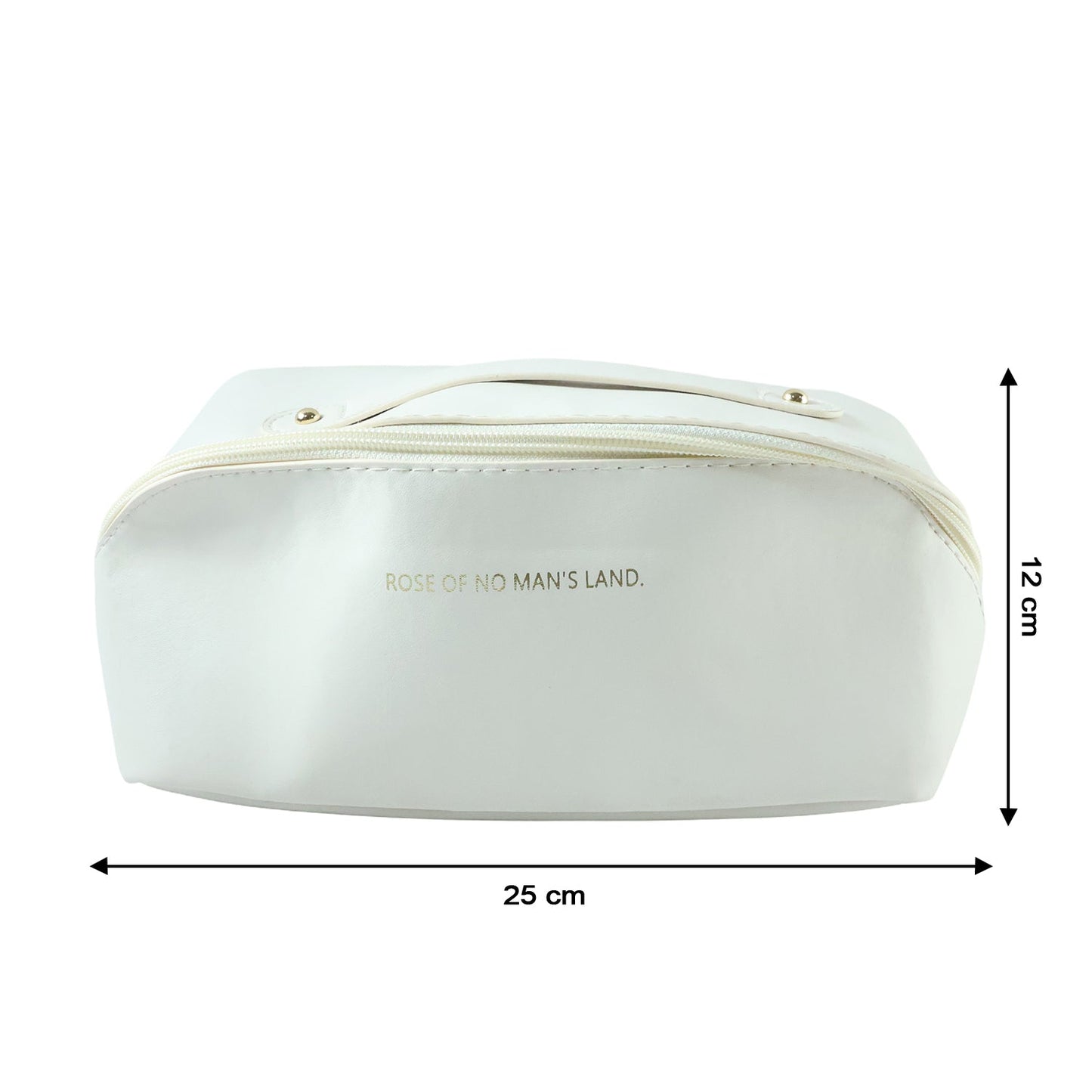 Interior details of travel makeup organizer with compartments for brushes and bottles