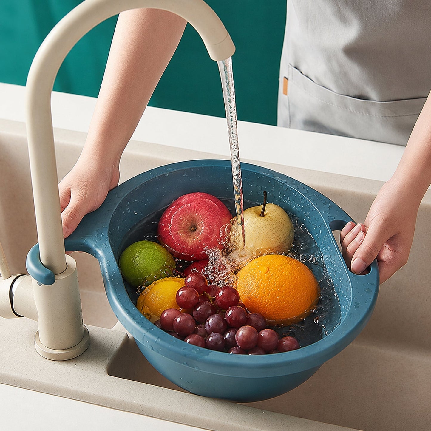 Multi-functional kitchen sink drain basket with corner hook, ideal for fruits and vegetables