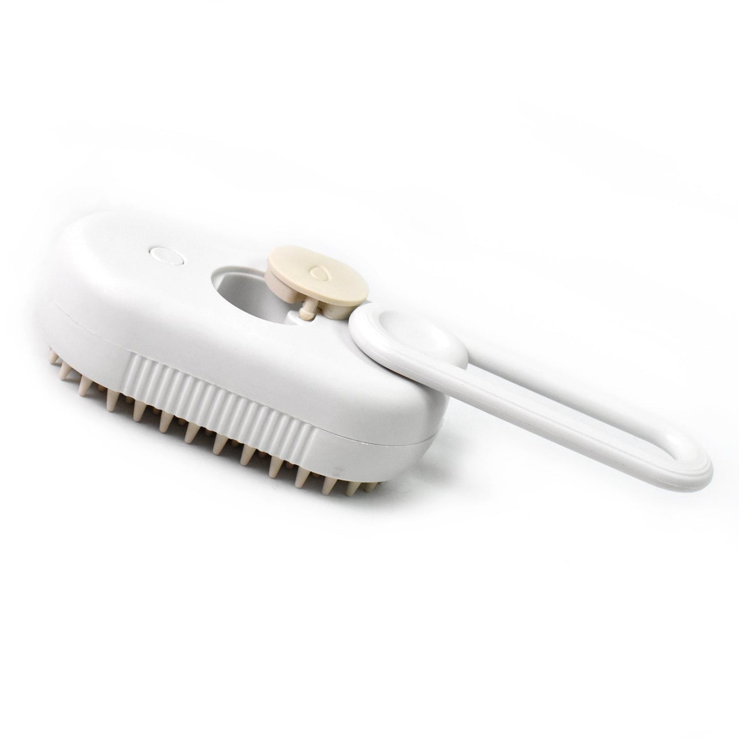 Pet owner using the electric pet hair remover on a dog's fur.