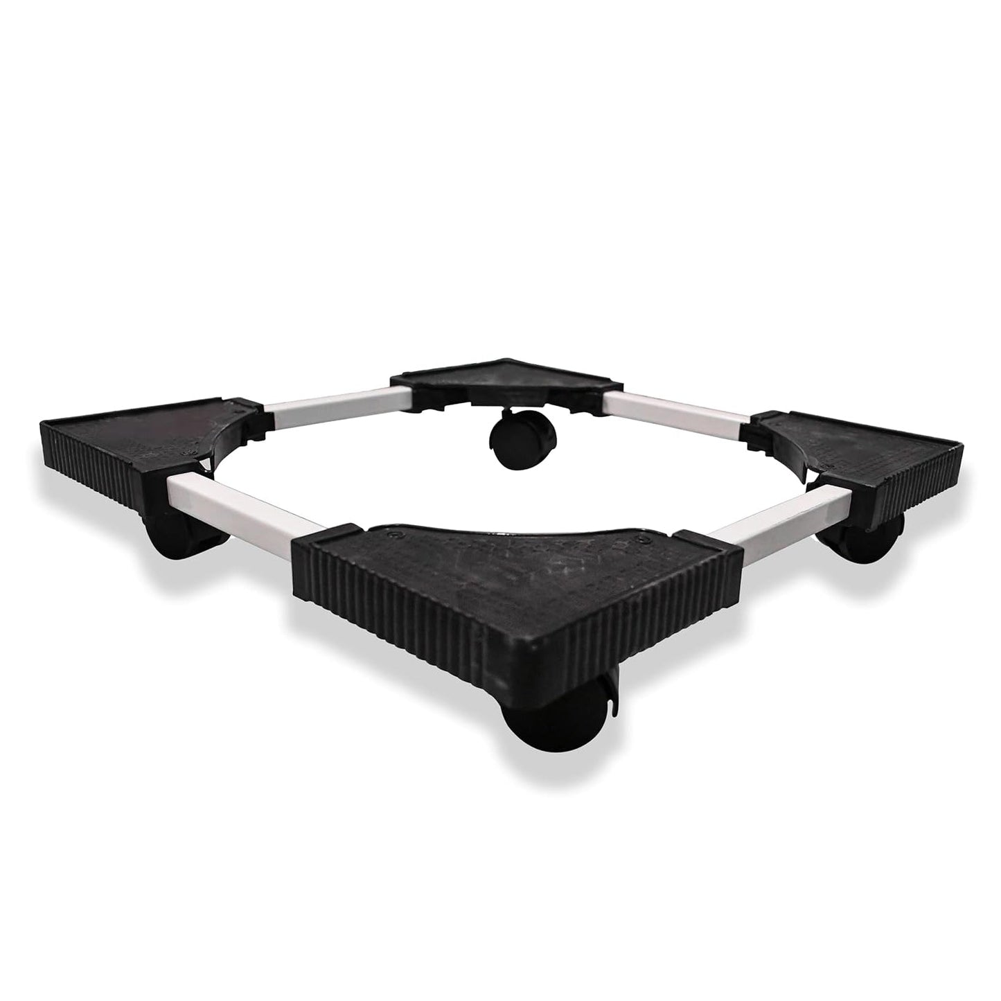 Durable metal and plastic framed support base for fridge and washing machine