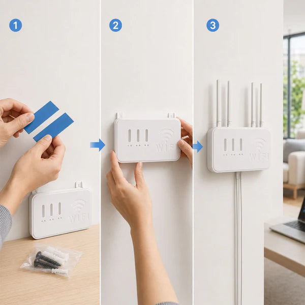 Happyclick Wall Mount WiFi Router Holder – Space-Saving Cable Management Solution