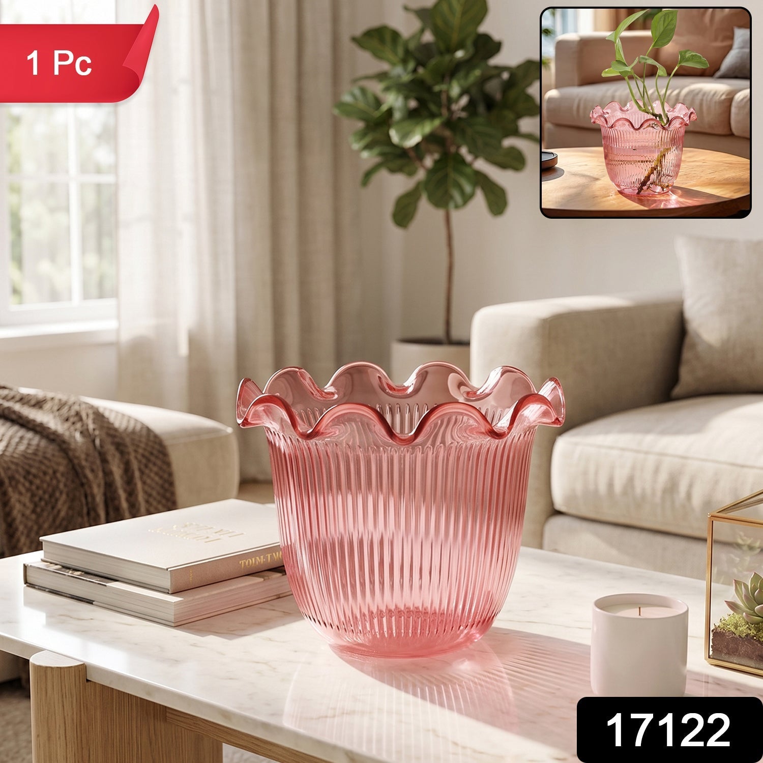Pack of decorative ruffled flower pots for home decor