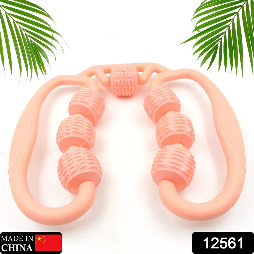 Happyclick Muscle Massage Roller, 7 Wheels Relieve Soreness Leg Muscle Roller Fitness Roller Muscle Relaxer Massage Roller Ring Clip All Round Massaging Uniform Force Elastic PP Drop Shaped for Home Use (1 Pc) - HappyClick