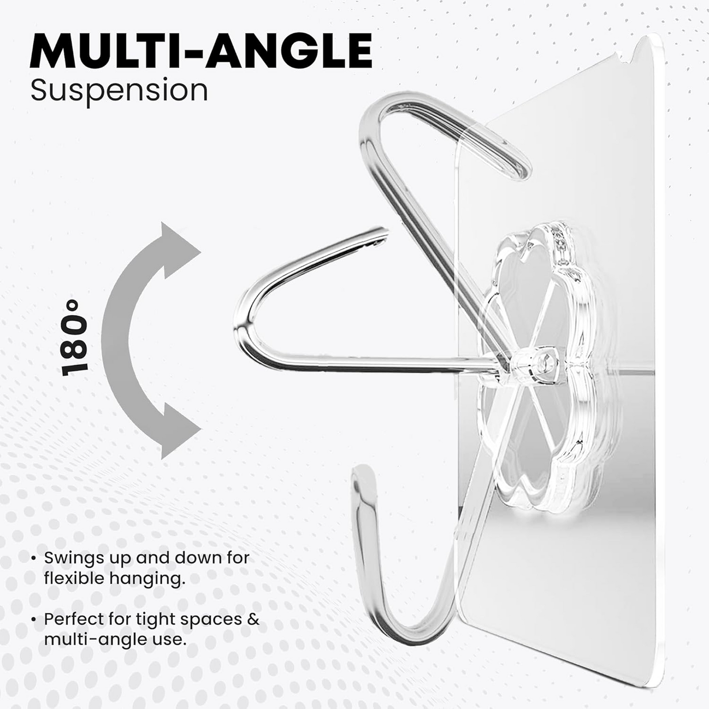 Simple peel-and-stick installation steps for the stainless steel adhesive hook.