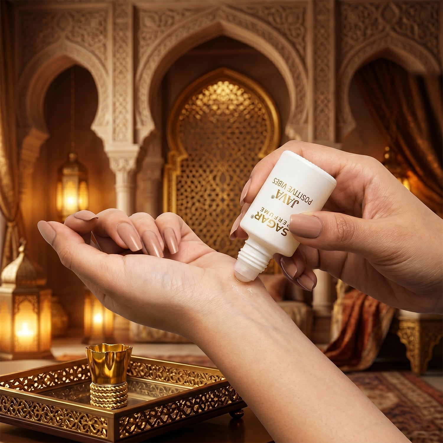 Application of perfume oil on pulse point
