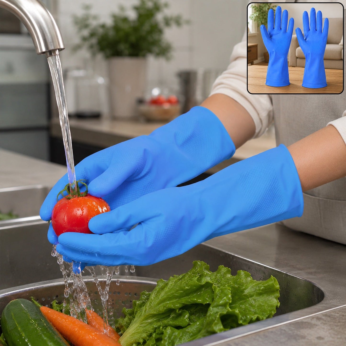 Waterproof Rubber Cleaning Gloves – Durable & Reusable Kitchen Gloves
