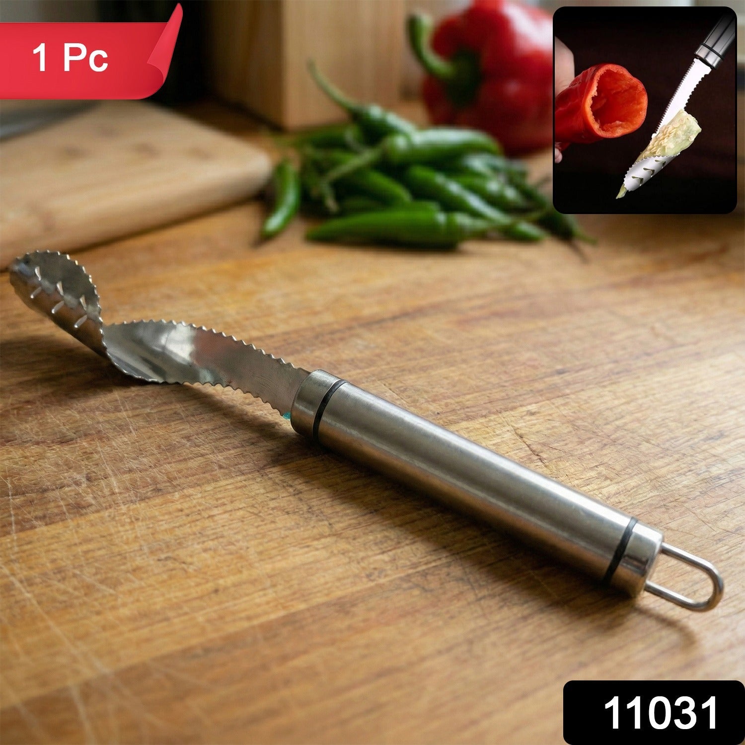 Vegetable corer tool with sharp edges for easy trimming
