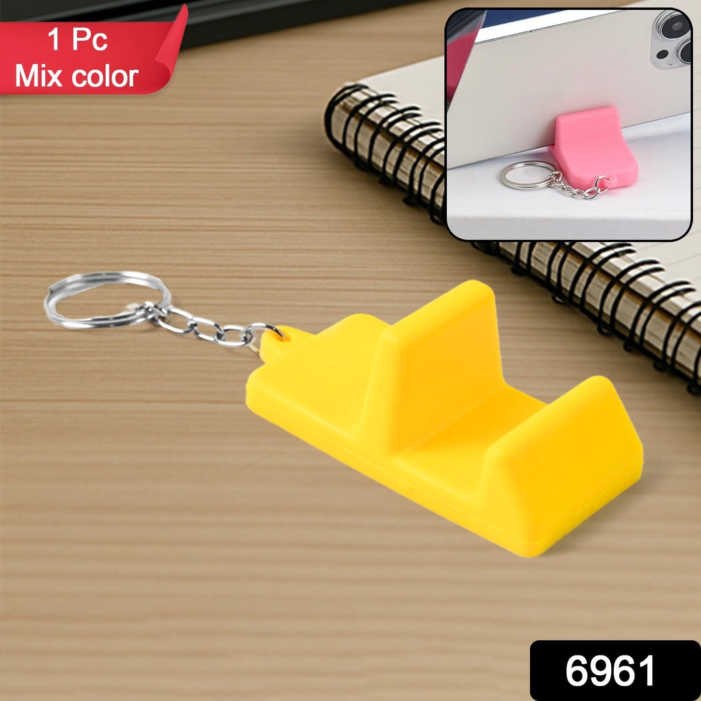 Close-up of quick stand key mobile accessory keychain in vibrant color