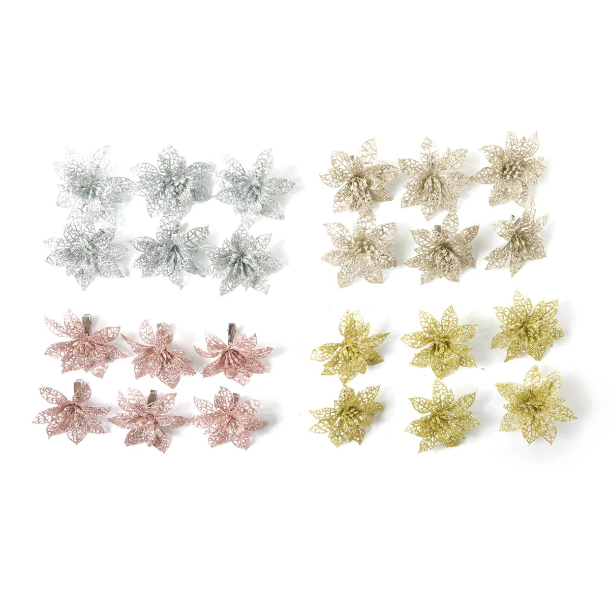 Happyclick Glitter Flower Hair Clip Set (6 Pc Mix Color Set) - HappyClick