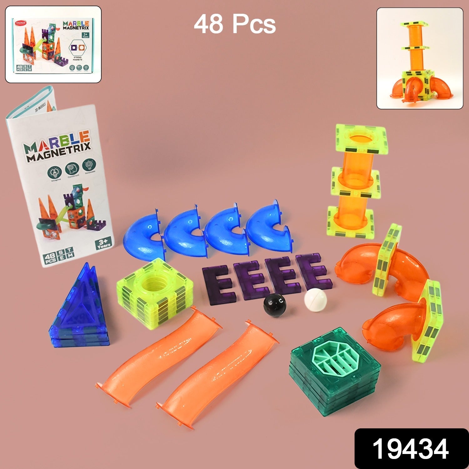 Children playing with Magnetic Marble Run set, assembling marble racing tracks