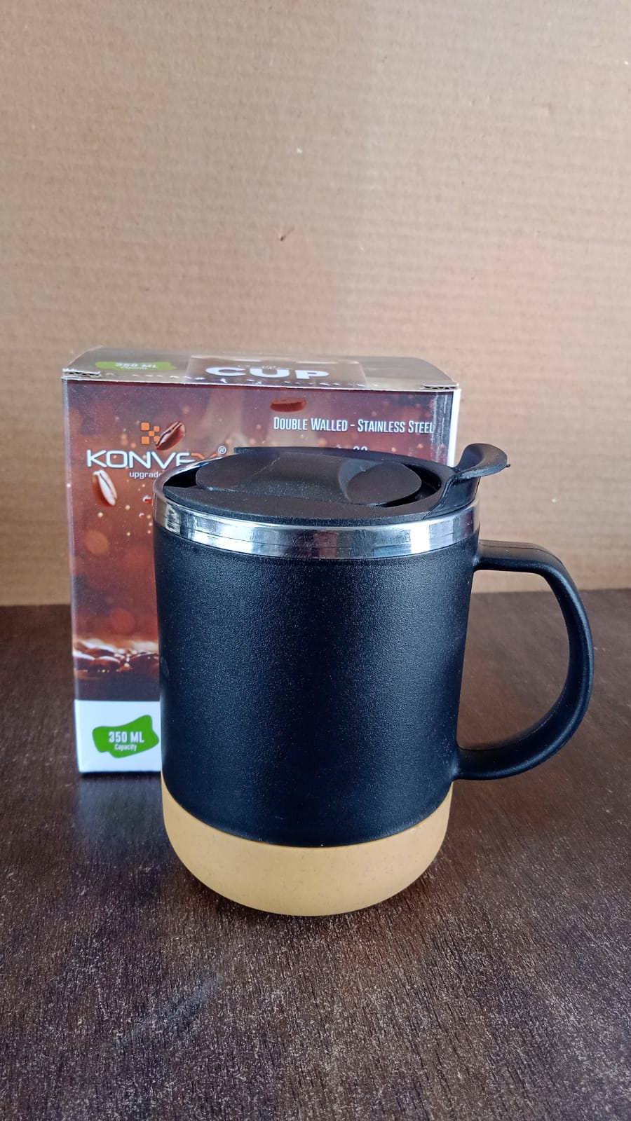 Profile view of 350ml insulated travel coffee mug by Konvex