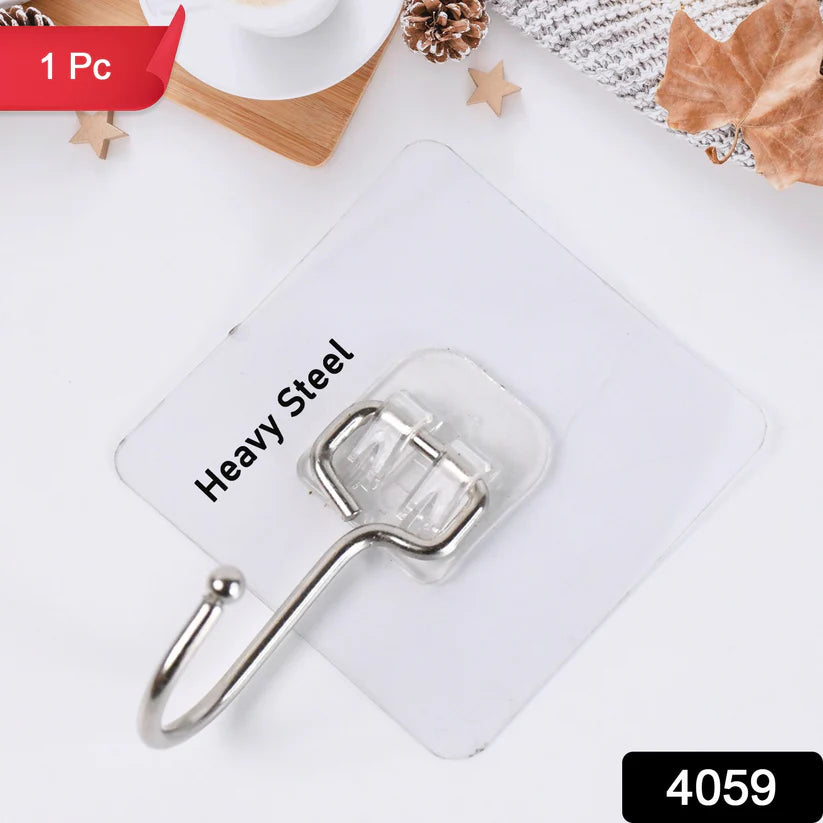 Happyclick Transparent Large Stainless Steel Self Adhesive Wall Hooks (1 Pc) - HappyClick