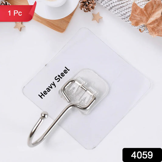 Happyclick Transparent Large Stainless Steel Self Adhesive Wall Hooks (1 Pc) - HappyClick