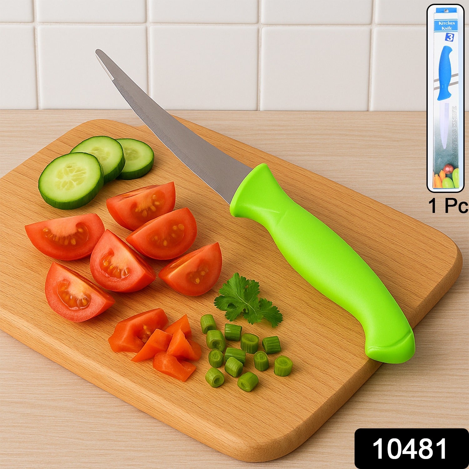 Ergonomic kitchen utility knife ideal for vegetable and fruit slicing.