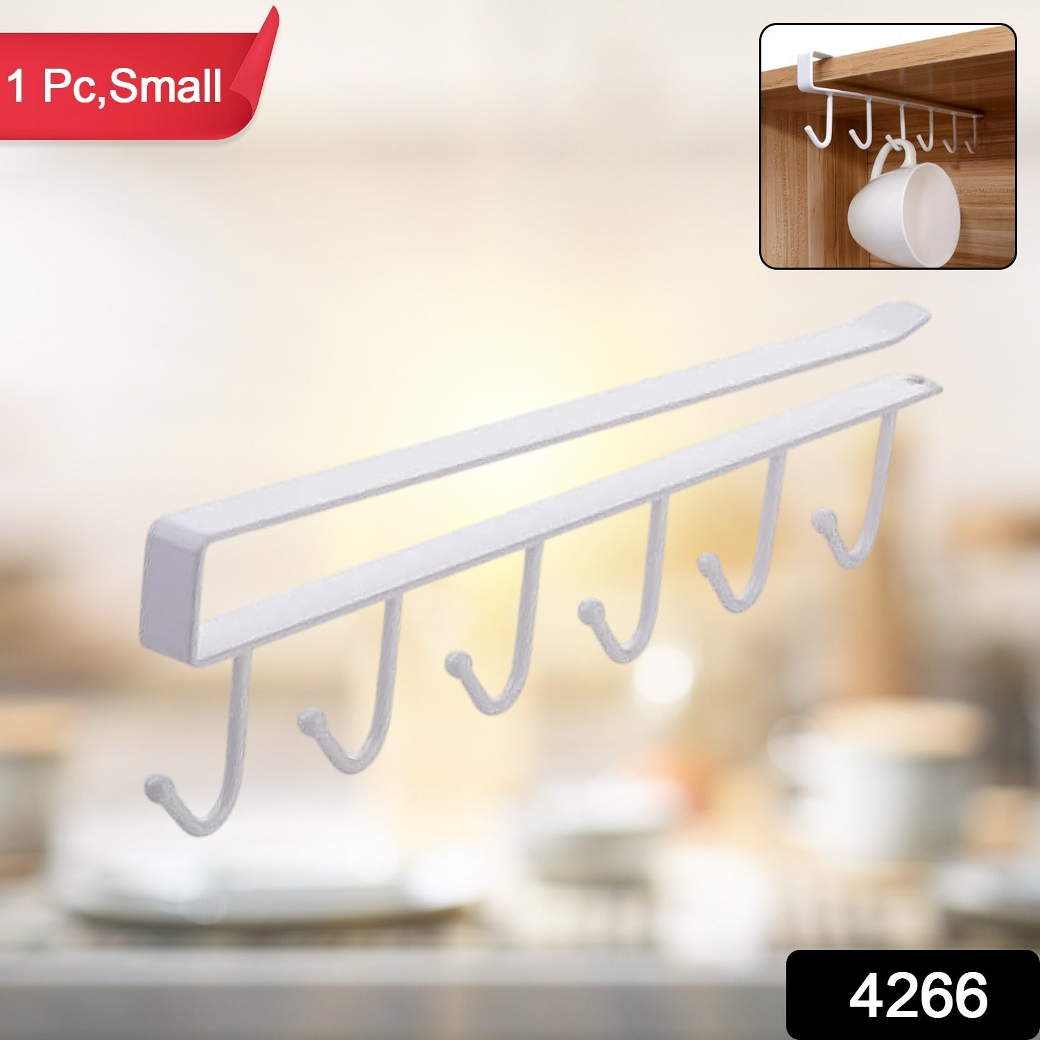 Kitchen cabinet featuring metal under-shelf storage rack installed for extra hanging space