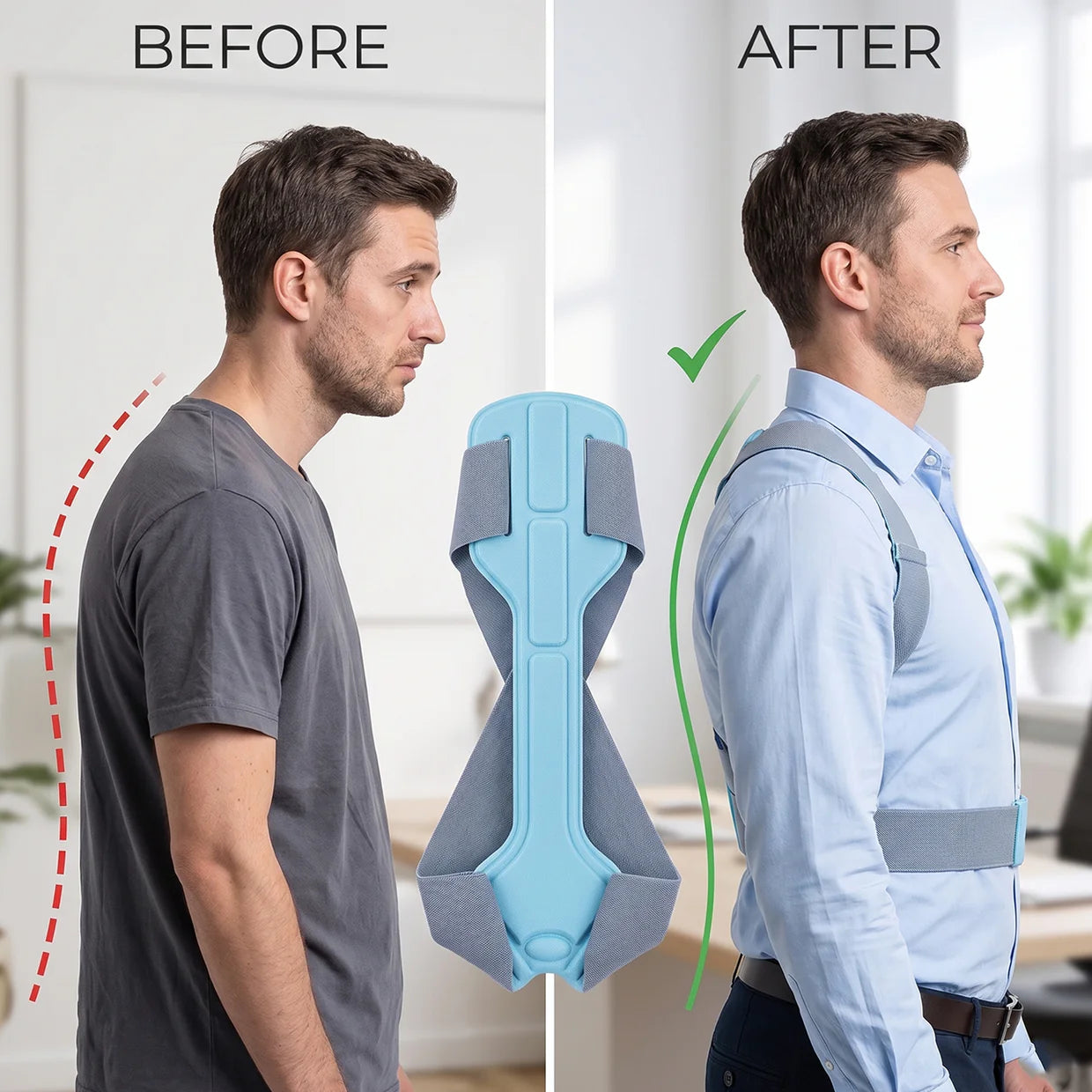 Happyclick Adjustable Upper Back & Shoulder Spine Alignment Brace Belt - Large