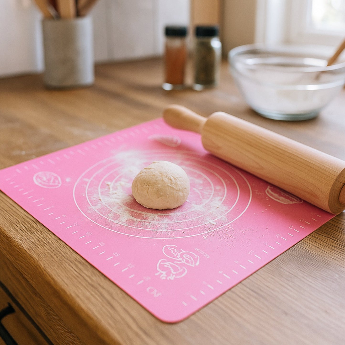 Hands rolling dough for Indian rotis on the non-stick silicone baking mat.