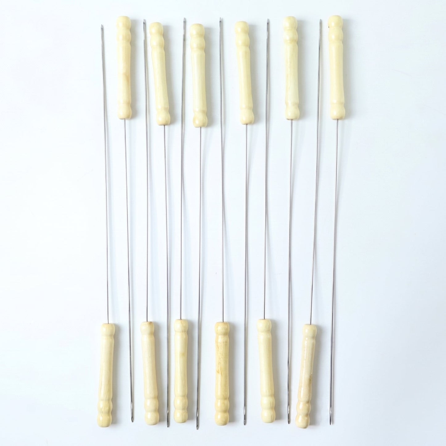 Grilling skewers set with wooden handles for kebabs and vegetables