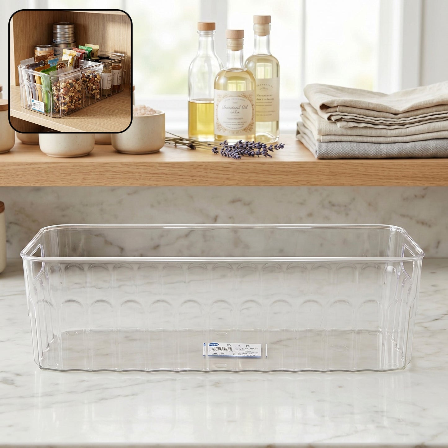 Clear plastic fridge organizer basket