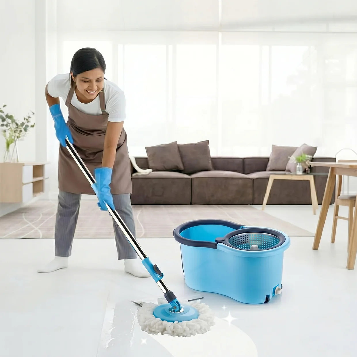 Happyclick 360 Degree Spin Mop Bucket Set with Adjustable Stainless Steel Handle