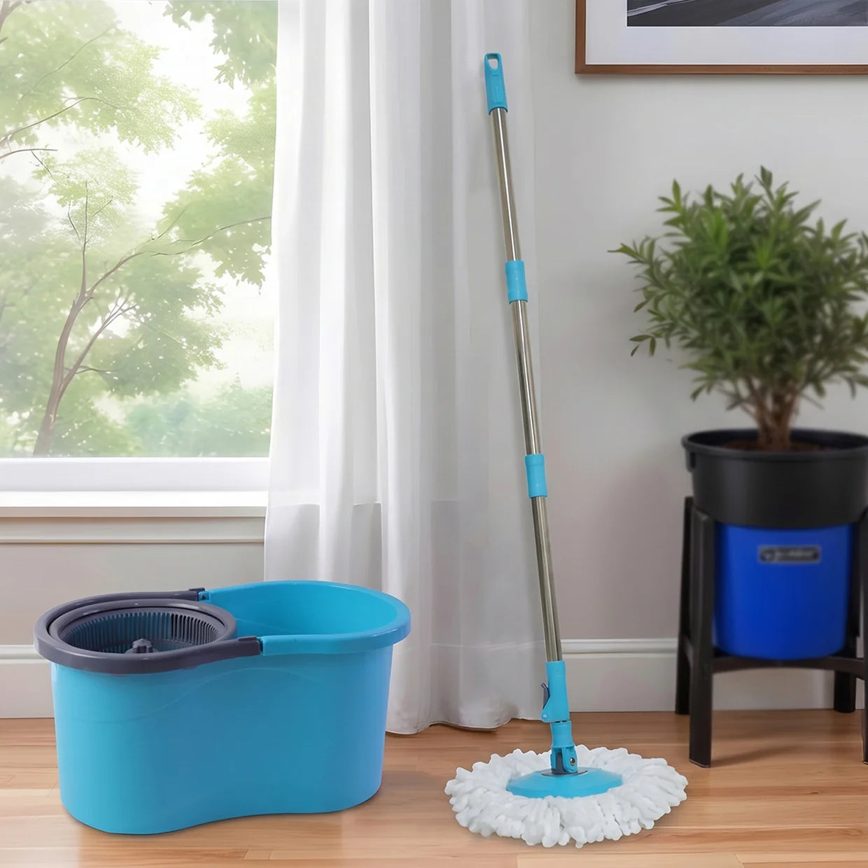 Happyclick 360 Degree Spin Mop Bucket Set with Adjustable Stainless Steel Handle