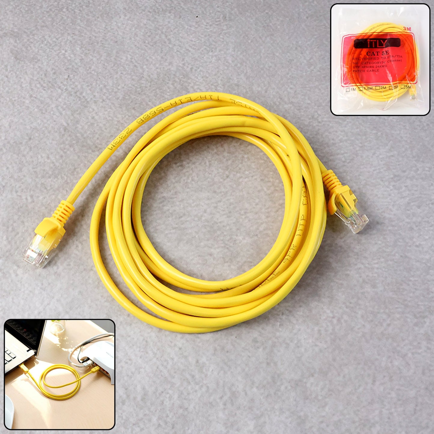 3 Meter CAT 5E Ethernet Cable with gold-plated RJ45 connector for reliable network