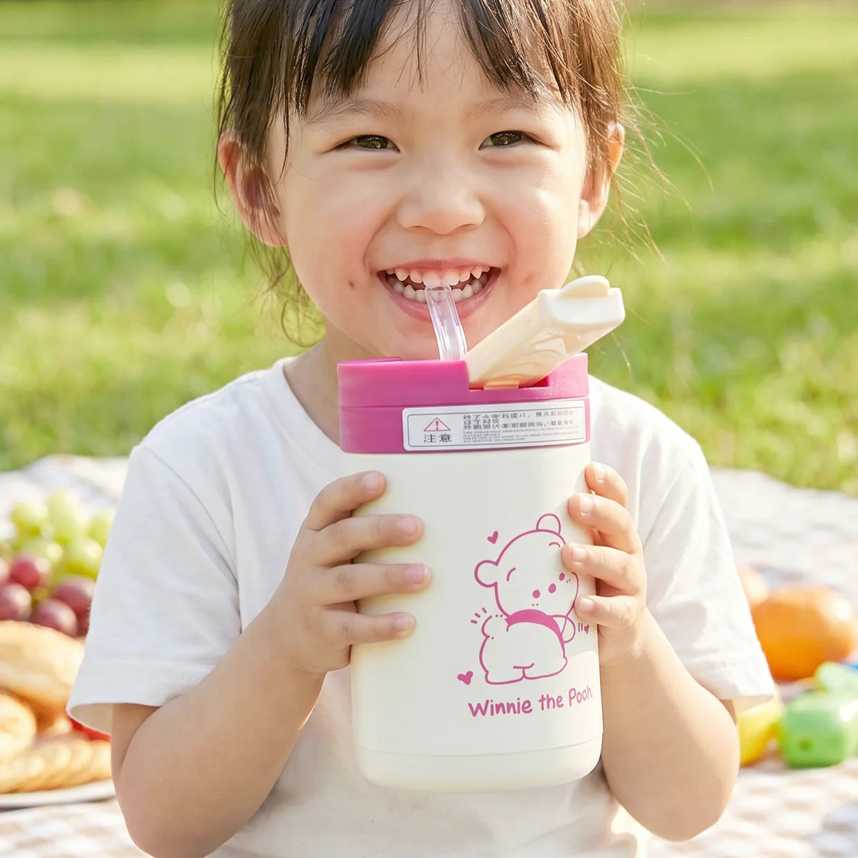 Happyclick Cute Cartoon Printed Glass Tumbler with Lid and Straw (400 ML)