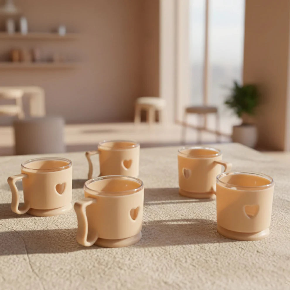 Happyclick Elegant Heart Design Mini Tea & Coffee Mug Set (100ML, 6 Pc) - HappyClick