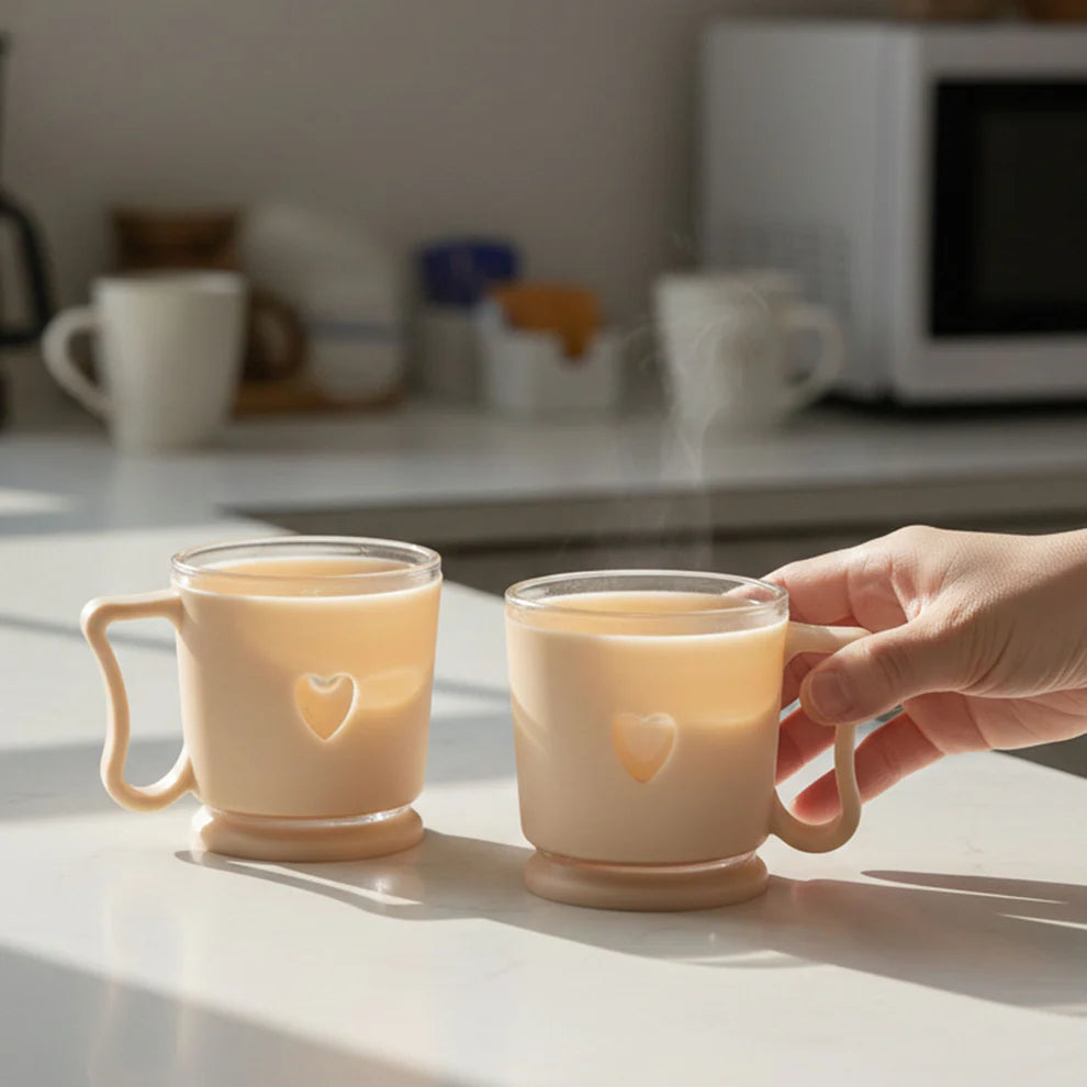 Happyclick Elegant Heart Design Mini Tea & Coffee Mug Set (100ML, 6 Pc) - HappyClick
