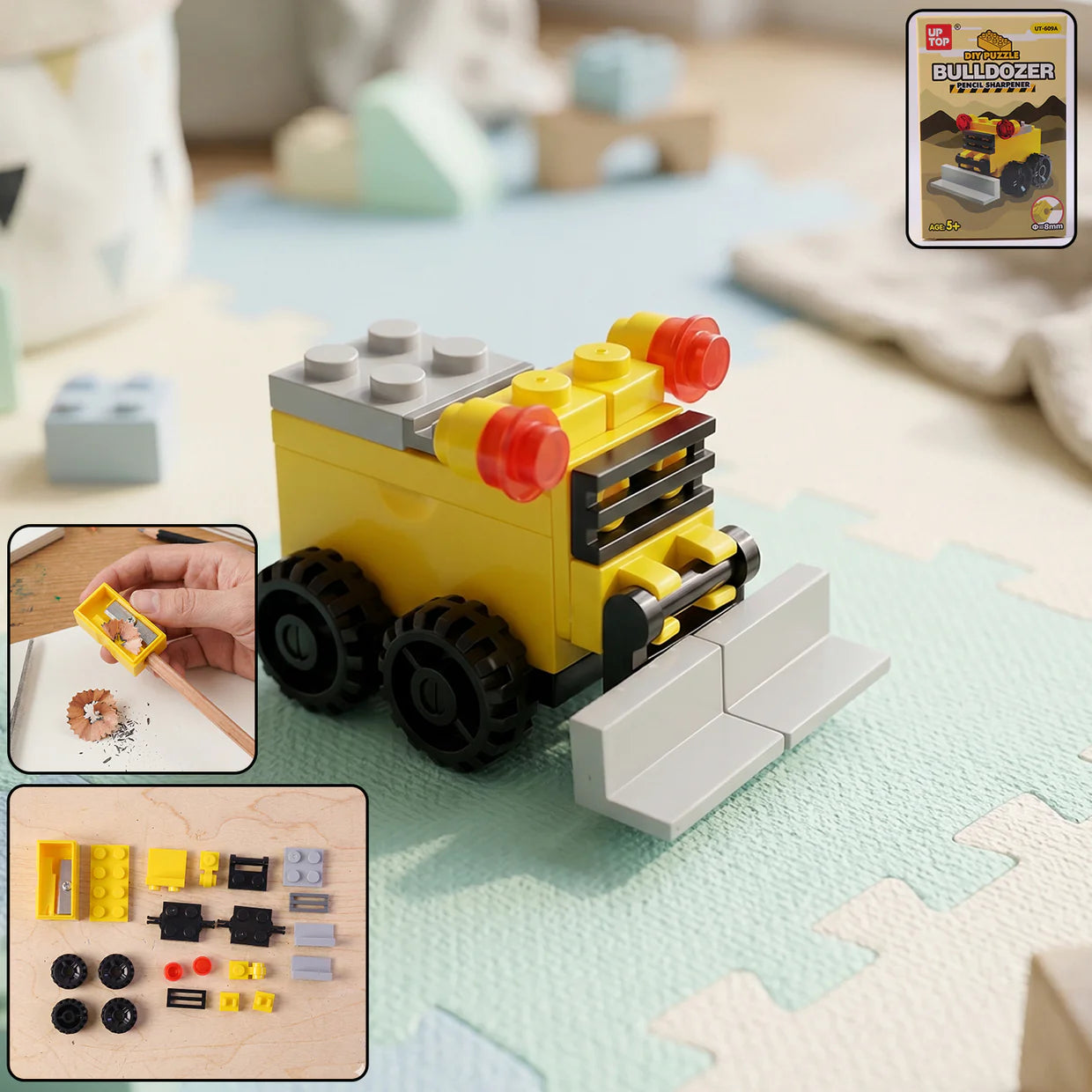 Happyclick Cute Bulldozer Pencil Sharpener Toy - Fun and Interactive Desk Toy