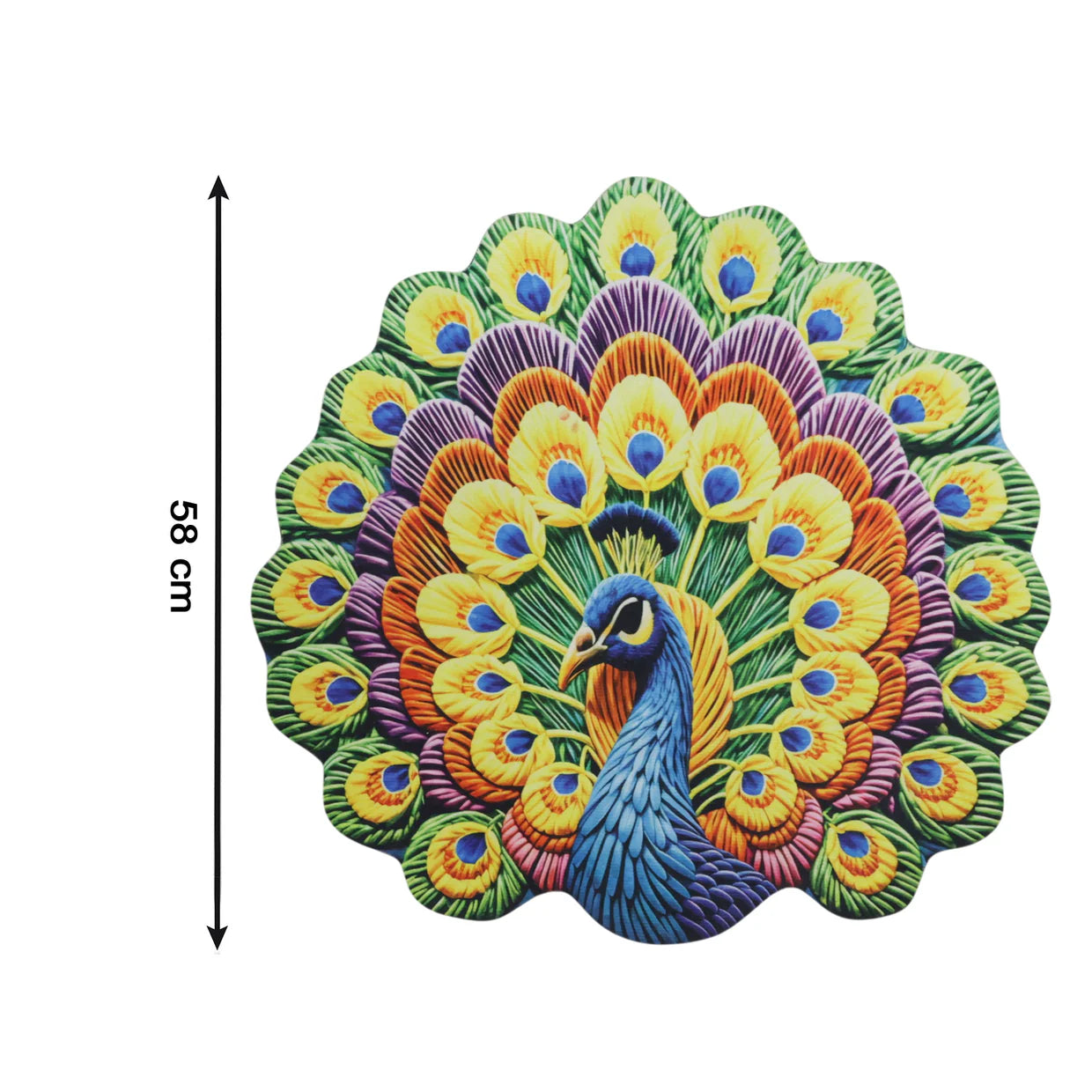 Happyclick Peacock Design Round Floor Mat, 58x58 cm