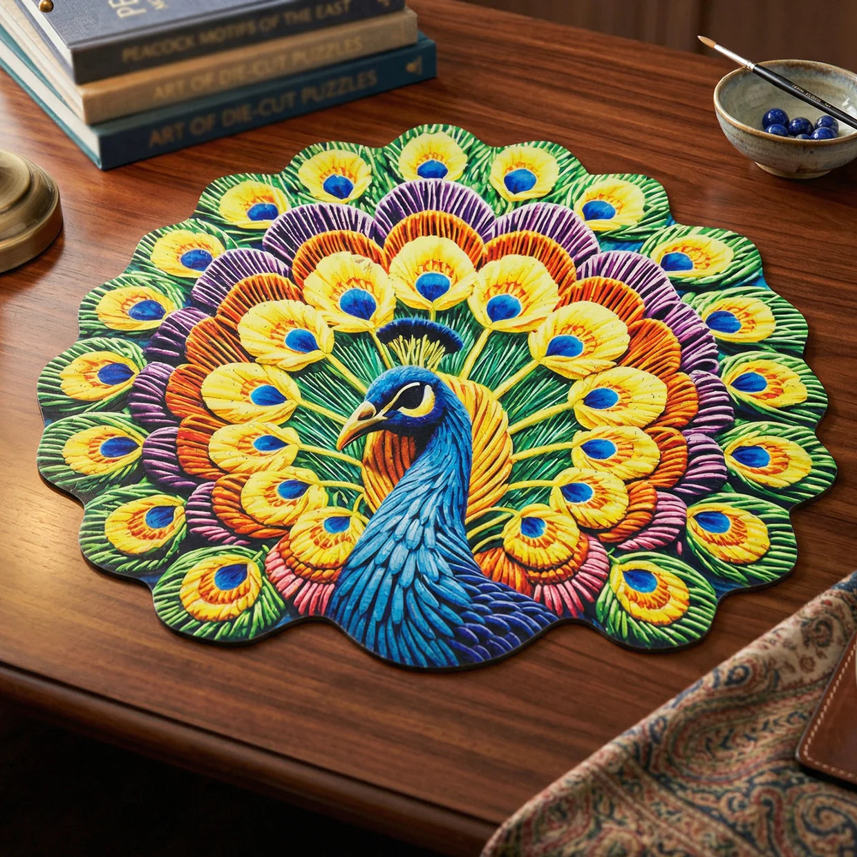 Happyclick Peacock Design Round Floor Mat, 58x58 cm
