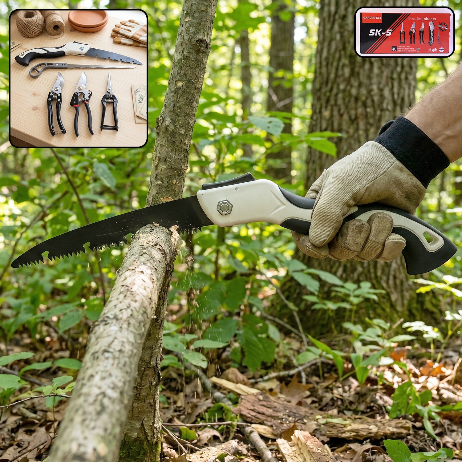 Complete gardening set with sharp blades and sturdy handles