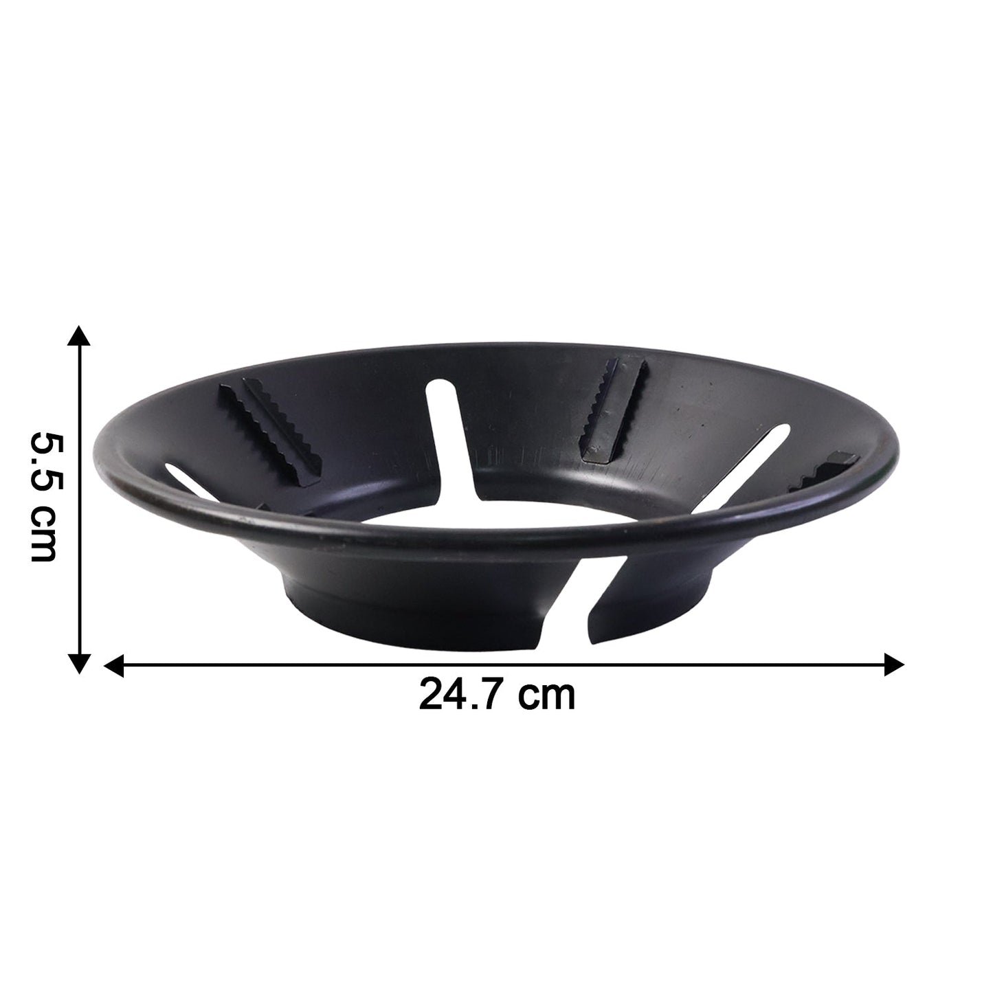 Flame protector ring securely placed on gas stove burner protecting cookware