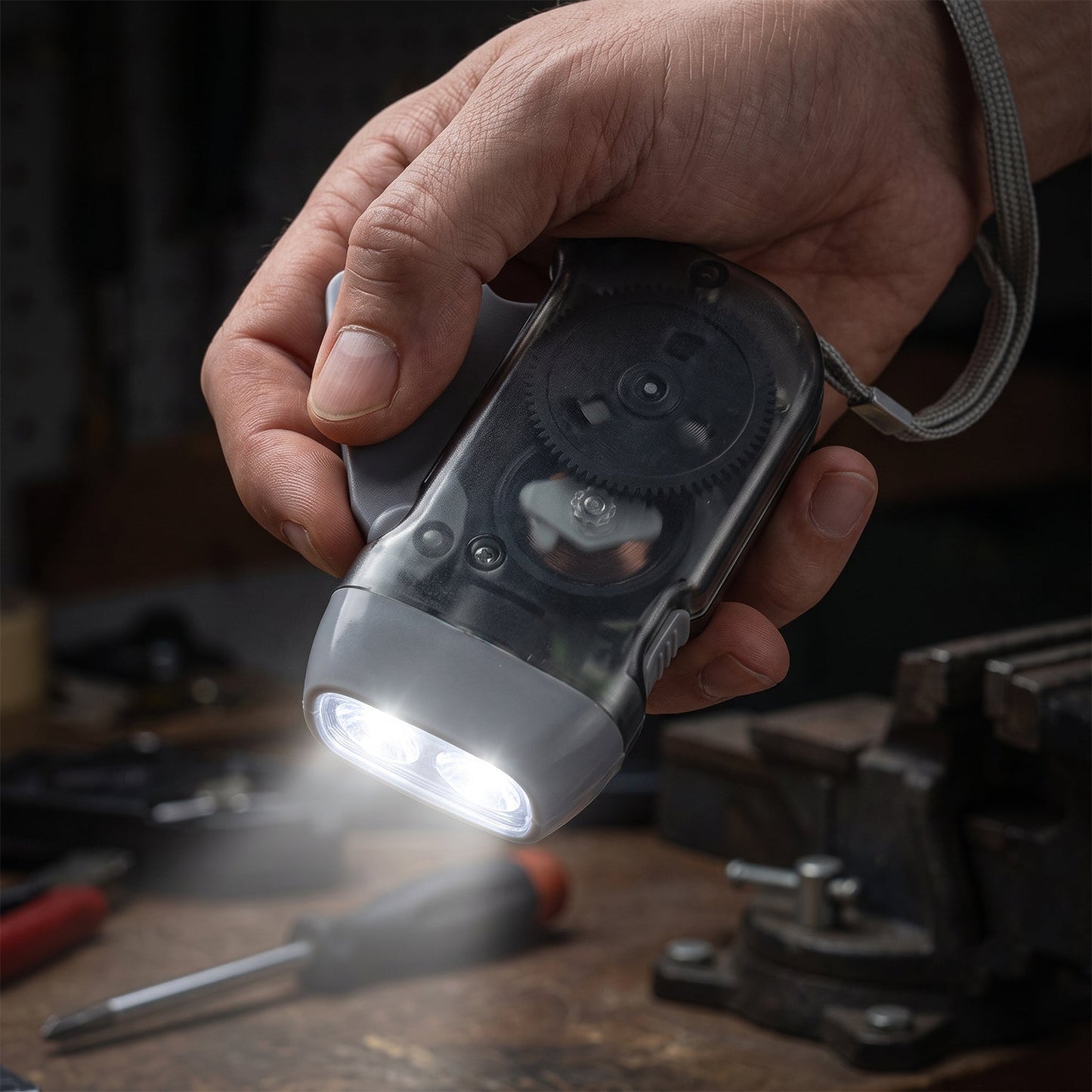 Hand Press Torch, Battery-Free 3-LED Flashlight for Camping close-up detail for everyday convenience