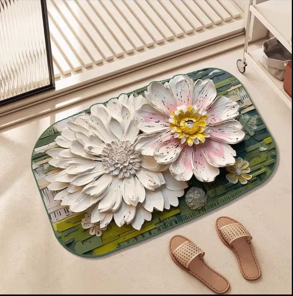 3D flower printed door mat, floral door mat, 3D printed mat, decorative door mat, flower design mat, 3D floral entrance mat, modern door mat, artistic door mat, colorful flower mat, stylish door mat, indoor door mat, unique floral doormat, flower-themed mat, washable door mat.

