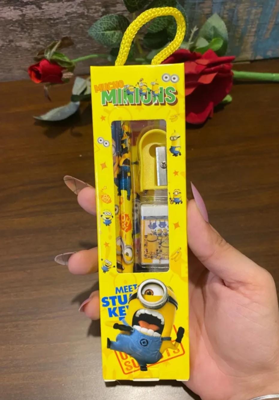 Minion pencil kit, 5 in 1 stationery set for kids, Minion school supplies, Minion pencil set with 2 pencils, Despicable Me stationery kit, Minion cartoon pencil kit, Minion eraser and sharpener set, Minion gifts for kids, back to school supplies, Minion ruler and pencil combo