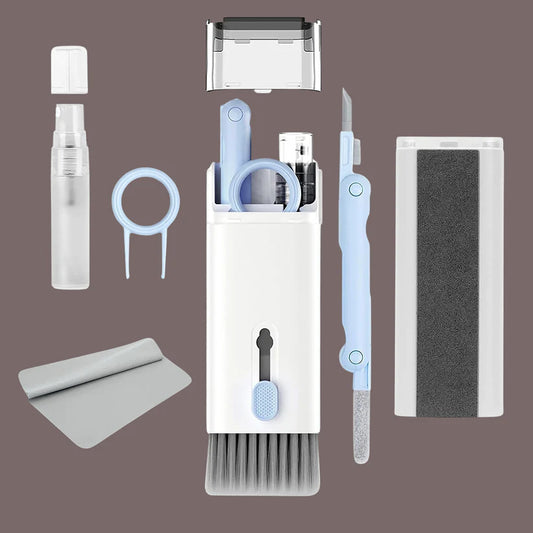 Multipurpose Cleaning Kit: This 7 in 1 Electronics Cleaning Kit includes 1 cleaning brush, 1 flannelette, 1 cleaning pen for AirPods (includes silicone tip, flock sponge and mini brush), 1 keycap buckle, 1 screen cleaner solution empty spray bottle that can meet your many needs when cleaning electronics.

Double-ended foldable cleaning pen: Cleaning kit for AirPods Pro, Earbud Cleaner, silicone tip is safer and can be used to clean dirt in the crevices of earphones; Flocking sponge: Can be used to clean ear