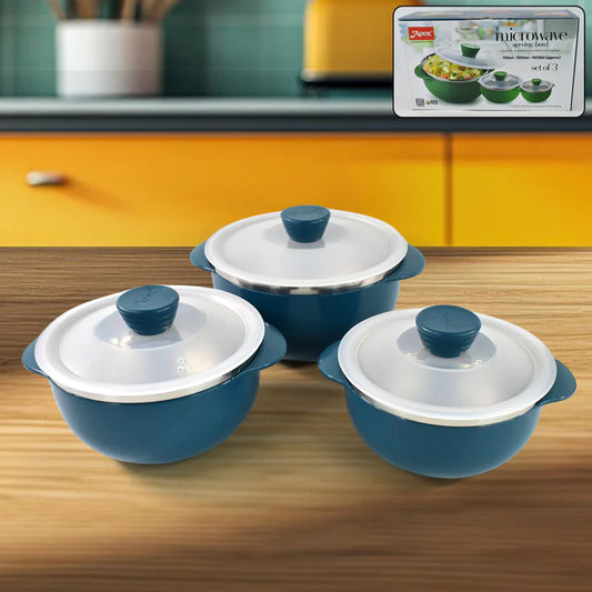 Apex serving bowl set

Microwave-safe bowl with lid

Plastic bowl set for kitchen

BPA-free food storage containers

Reheatable food bowls

Airtight kitchen storage bowls

3 pcs plastic container set

Durable microwave bowls

Multipurpose serving bowls

Food-grade plastic bowls