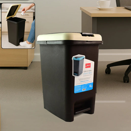 Apex pedal dustbin

10 liter plastic dustbin

Push pedal dustbin

Foot operated dustbin

Dustbin for kitchen and office

Hands-free waste bin

Compact garbage bin

Hygienic plastic dustbin

Plastic bin with lid

Durable waste container