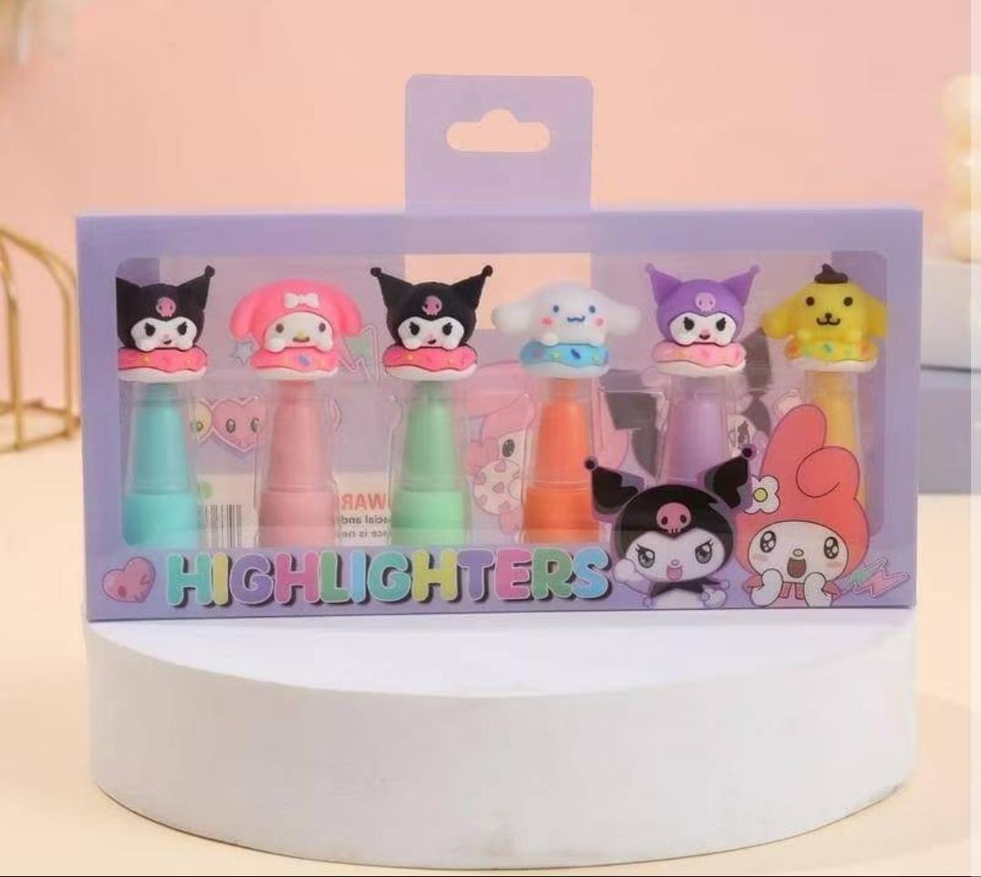 Cartoon Highlighter, Colourful Highlighter Set, 6 Pcs Highlighter, Fun Highlighters, Cute Stationery, Bright Highlighter Colours, Cartoon Design Highlighter, Study Supplies, Kids Highlighters, Creative Highlighter Set