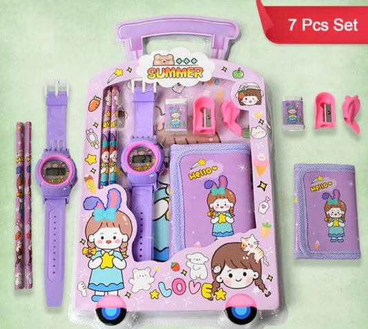  Cartoon Wooden Pencil Set, Kids Stationery Set, 5 in 1 Stationery Set, Cartoon School Supplies, Fun Pencil Set, Creative Pencil Set, Wooden Pencils, Cartoon Eraser, Kids Ruler Set, School Stationery Set