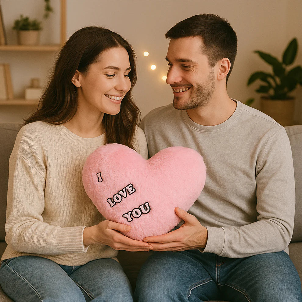 Happyclick Soft Plush Heart Shape Cushion with "I Love You" (1 Pc) - HappyClick