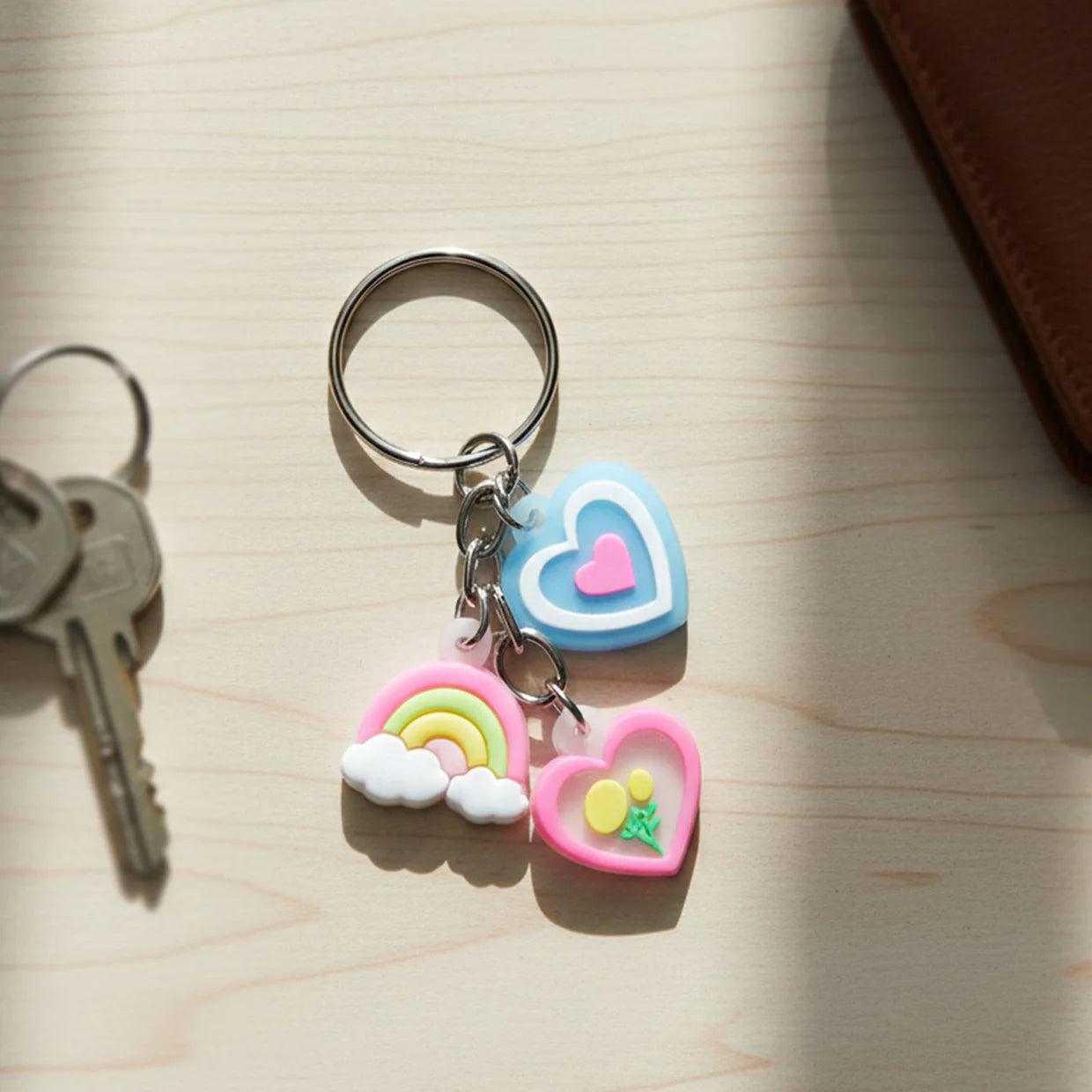 Happyclick Cute Heart & Rainbow Charm Keychain (1 Pc) - HappyClick
