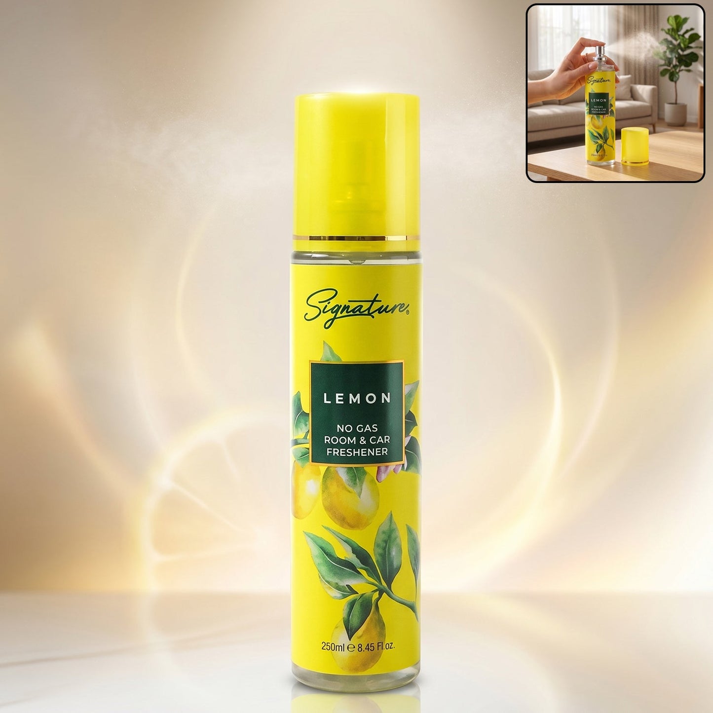 Lemon room and car freshener spray in 250ml bottle with citrus scent